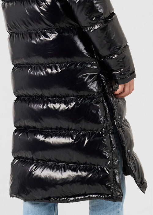 DOUDOUNE LONGUE LAQUÉE À CAPUCHE GRAND FROID NOIR KARACHI