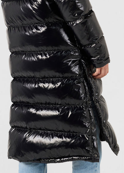 DOUDOUNE LONGUE LAQUÉE À CAPUCHE GRAND FROID NOIR KARACHI