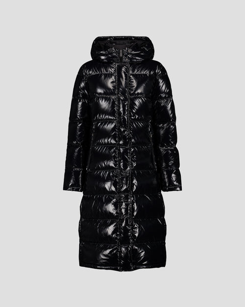 DOUDOUNE LONGUE LAQUÉE À CAPUCHE GRAND FROID NOIR KARACHI